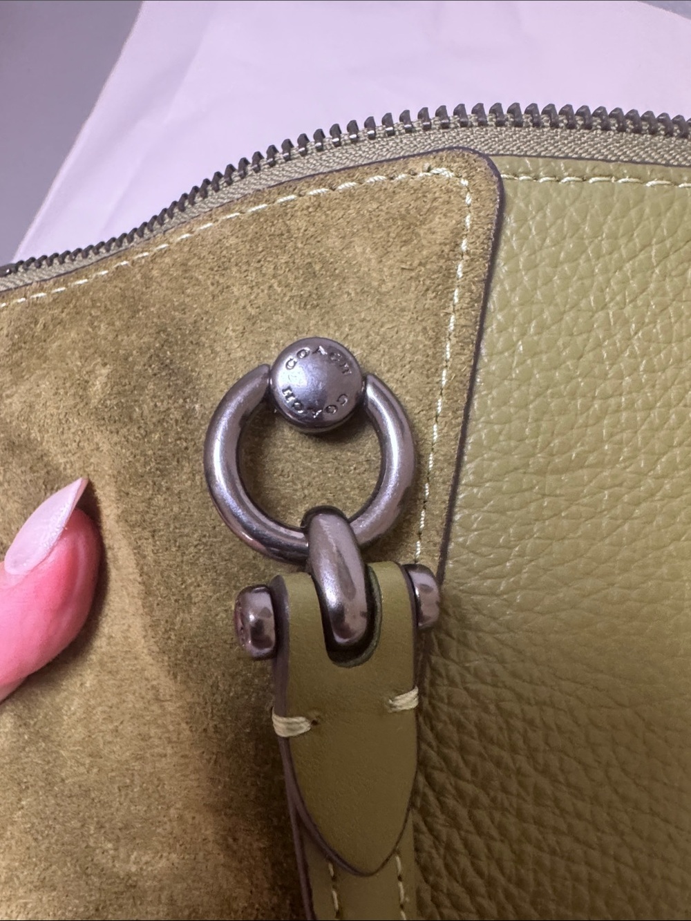Coach Kasey Olive Green Leather & Suede Two-way Crossbody with gunmetal hardware - Picture 14 of 17